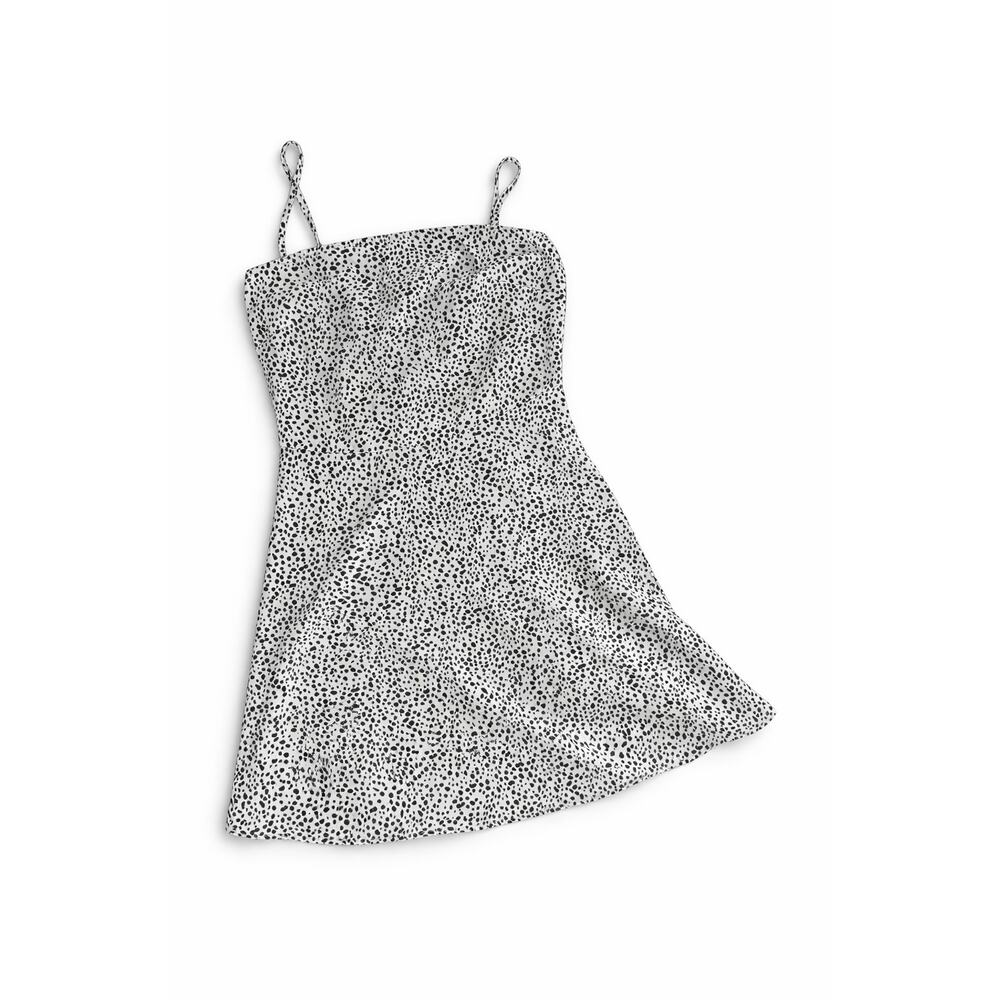 SHEIN White Black Polka Dot Ruched Back Dress w/ Tie Straps Size 4